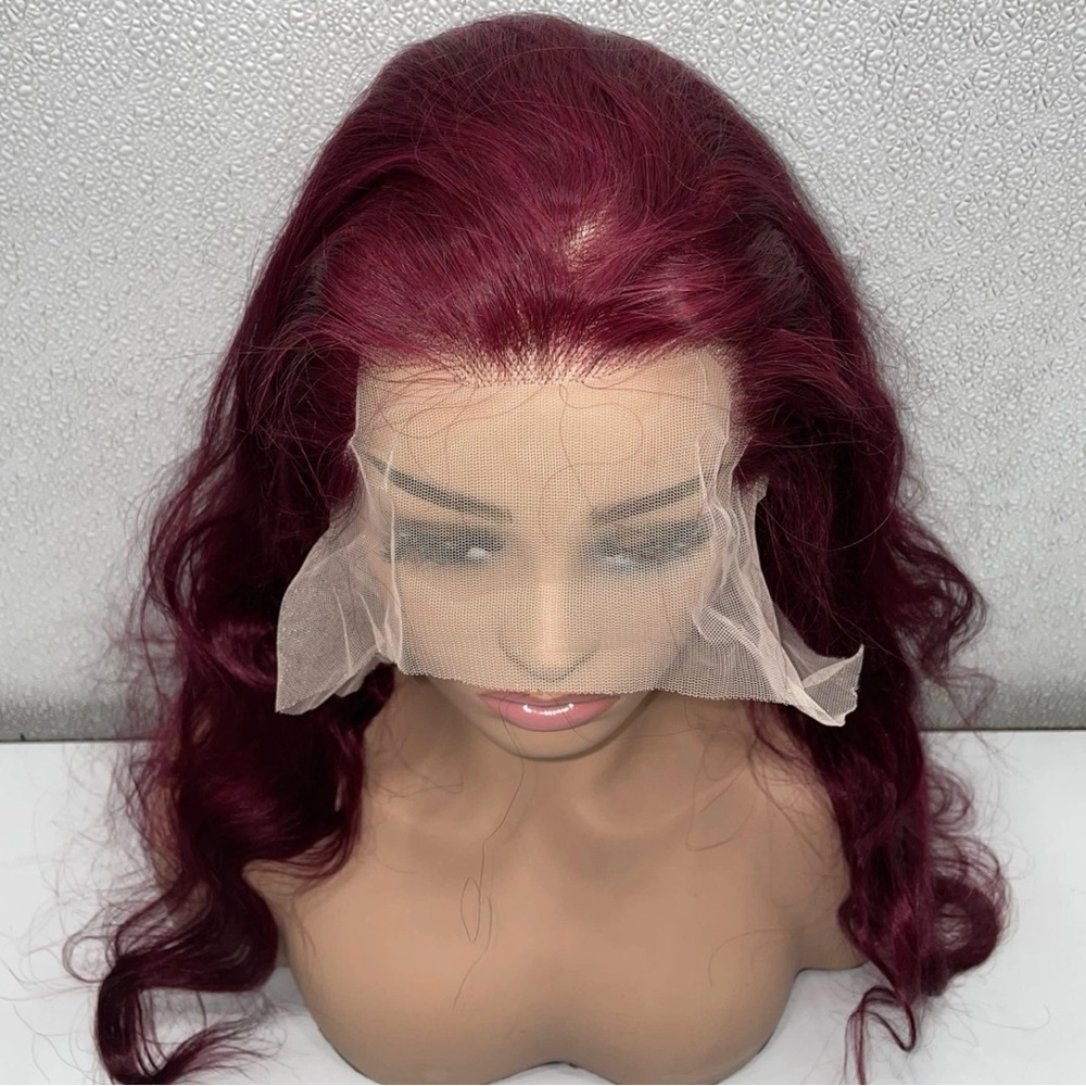 30in Burgundy 13x6 Lace Front Human Hair Body Wave Wig - Picture 3 of 11